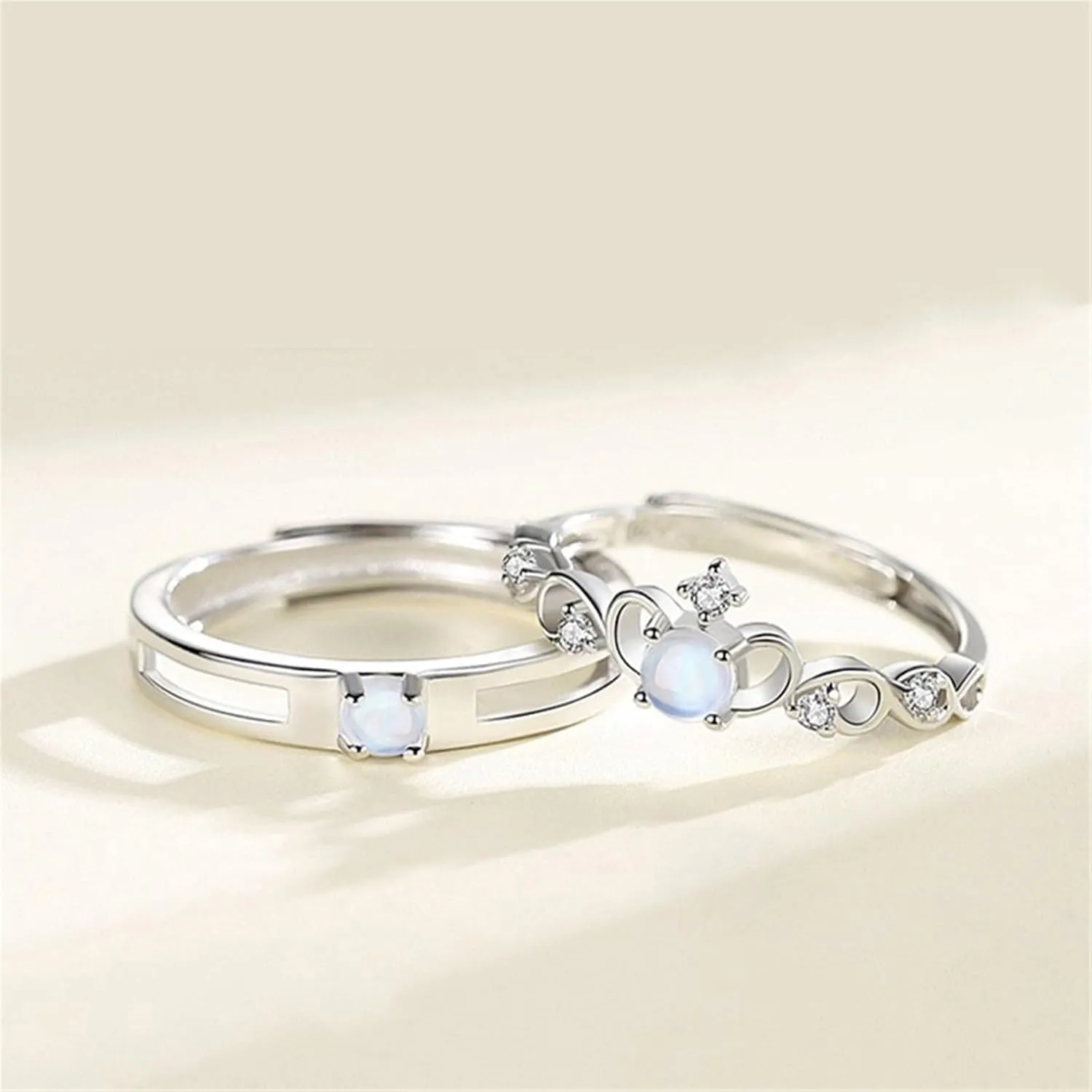 925 Sterling Silver Lovers Couple Rings Matching Crown Design Adjustable Open Wedding Ring Set for Men And Women