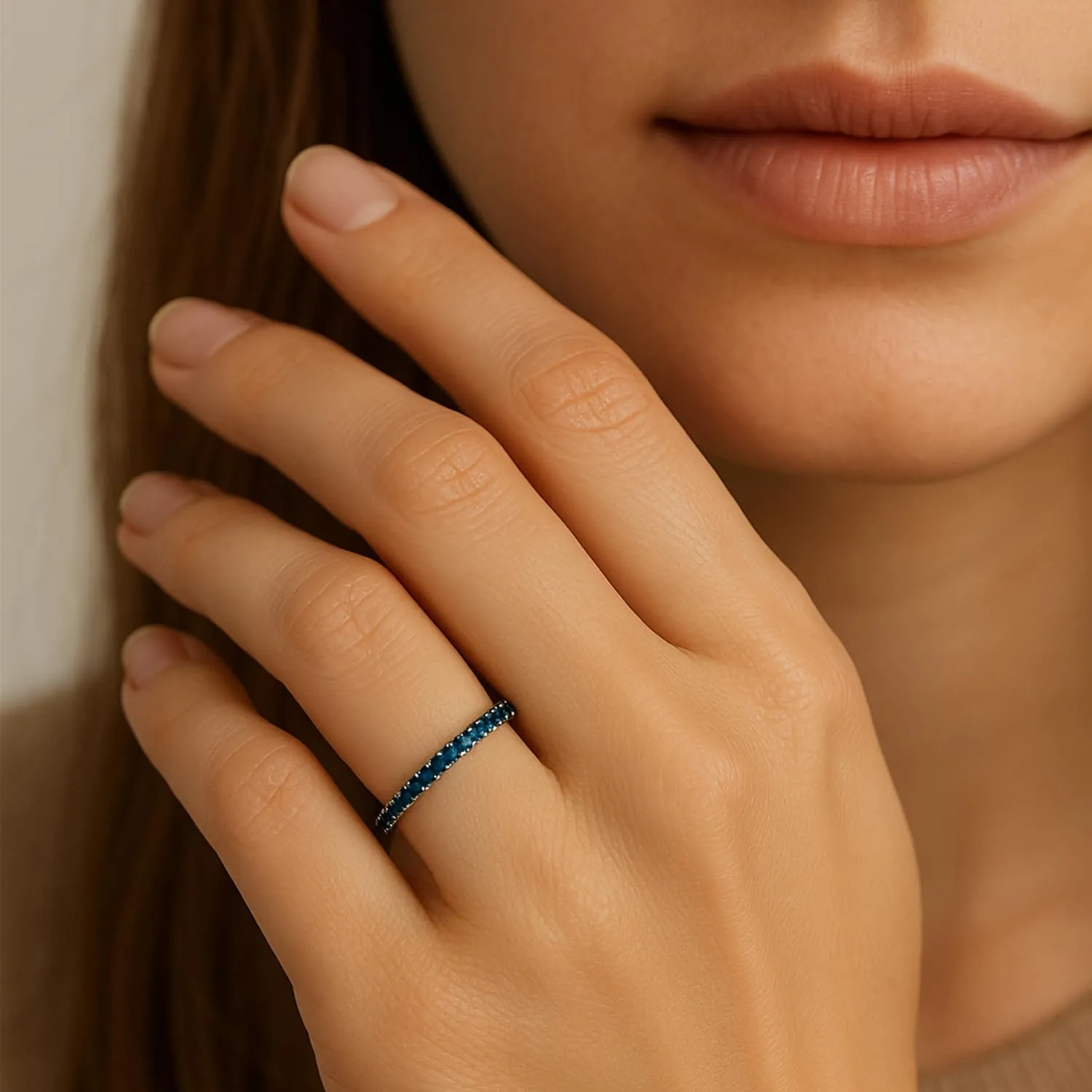 925 Sterling Silver Round Shape Natural London Blue Topaz Gemstone Silver Jewelry Eternity Band Ring