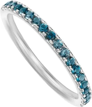 925 Sterling Silver Round Shape Natural London Blue Topaz Gemstone Silver Jewelry Eternity Band Ring