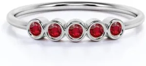 925 Sterling Silver Ruby 5 Stone Round 0.25 carat Lab-Created Ruby and Antique Style Stackable Ring Band in White Gold - Mother's Day, Birthday - Personalize Name Engraving Gifts for Her