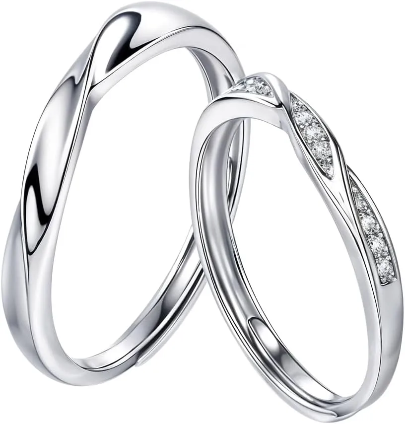 925 Sterling Silver Zirconia Couple Promise Rings,Twin knot ring