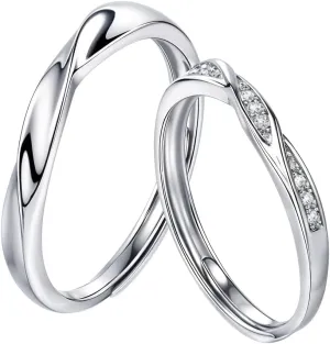 925 Sterling Silver Zirconia Couple Promise Rings,Twin knot ring