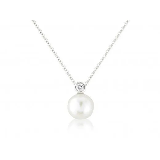 9ct White Gold Pearl And Diamond Necklace