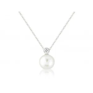 9ct White Gold Pearl And Diamond Necklace