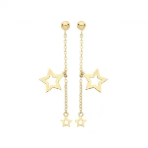 9ct Yellow Gold Double Star Drop Earrings ES1650