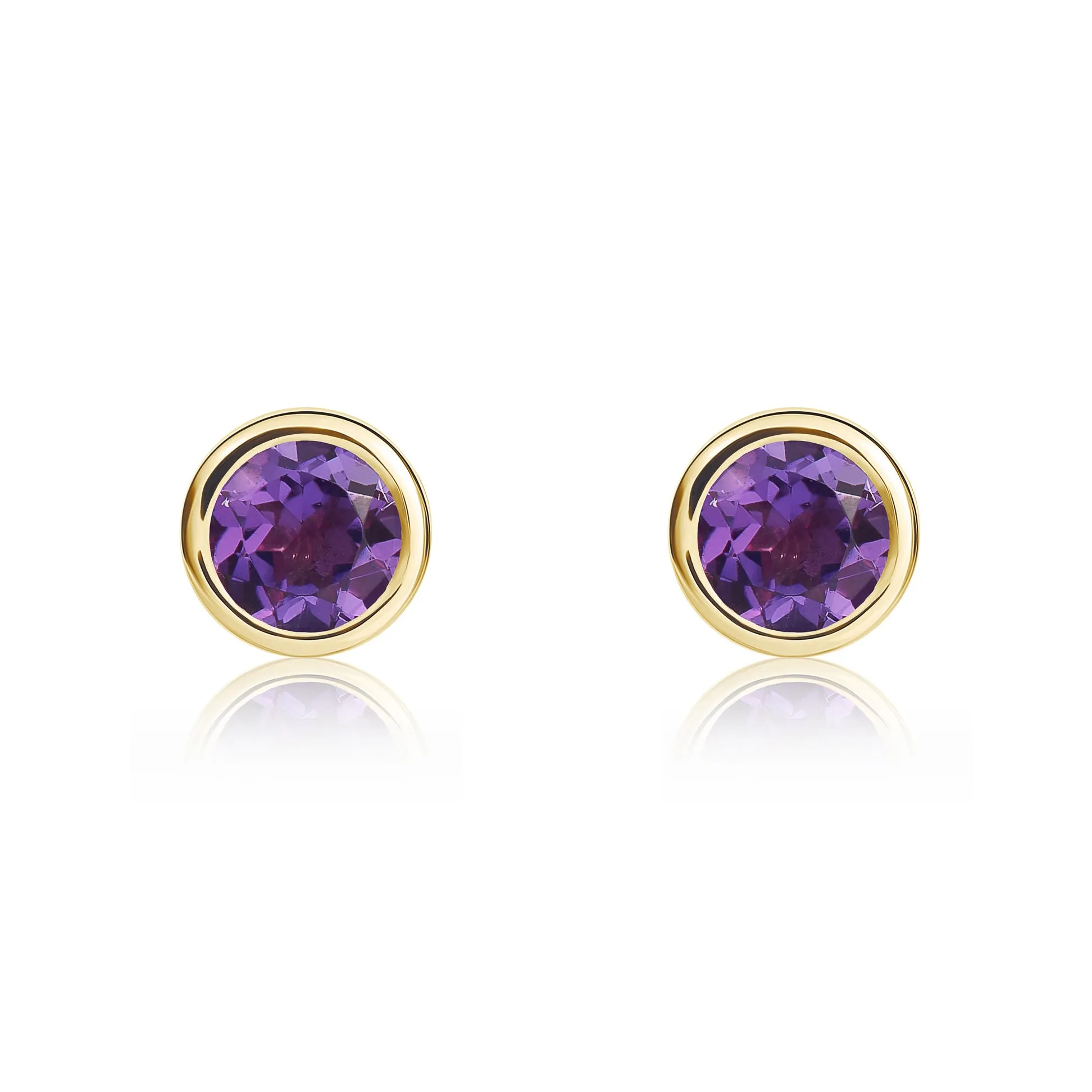 9K Yellow Gold 4mm Round Amethyst Stud Earrings