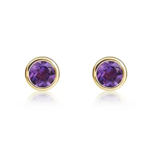 9K Yellow Gold 4mm Round Amethyst Stud Earrings