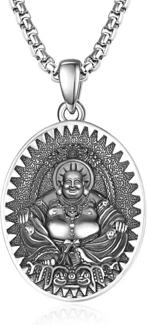 ADMETUS 925 Sterling Silver Zodiac Bodhisattva Amulet Necklace Buddha Talisman Protection Jewelry for Men with 2.5mm 22" 2" Round Box Chain