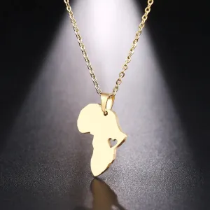 Africa Map Gold Pendant Necklace 45cm Stainless Steel Engagement Jewelry