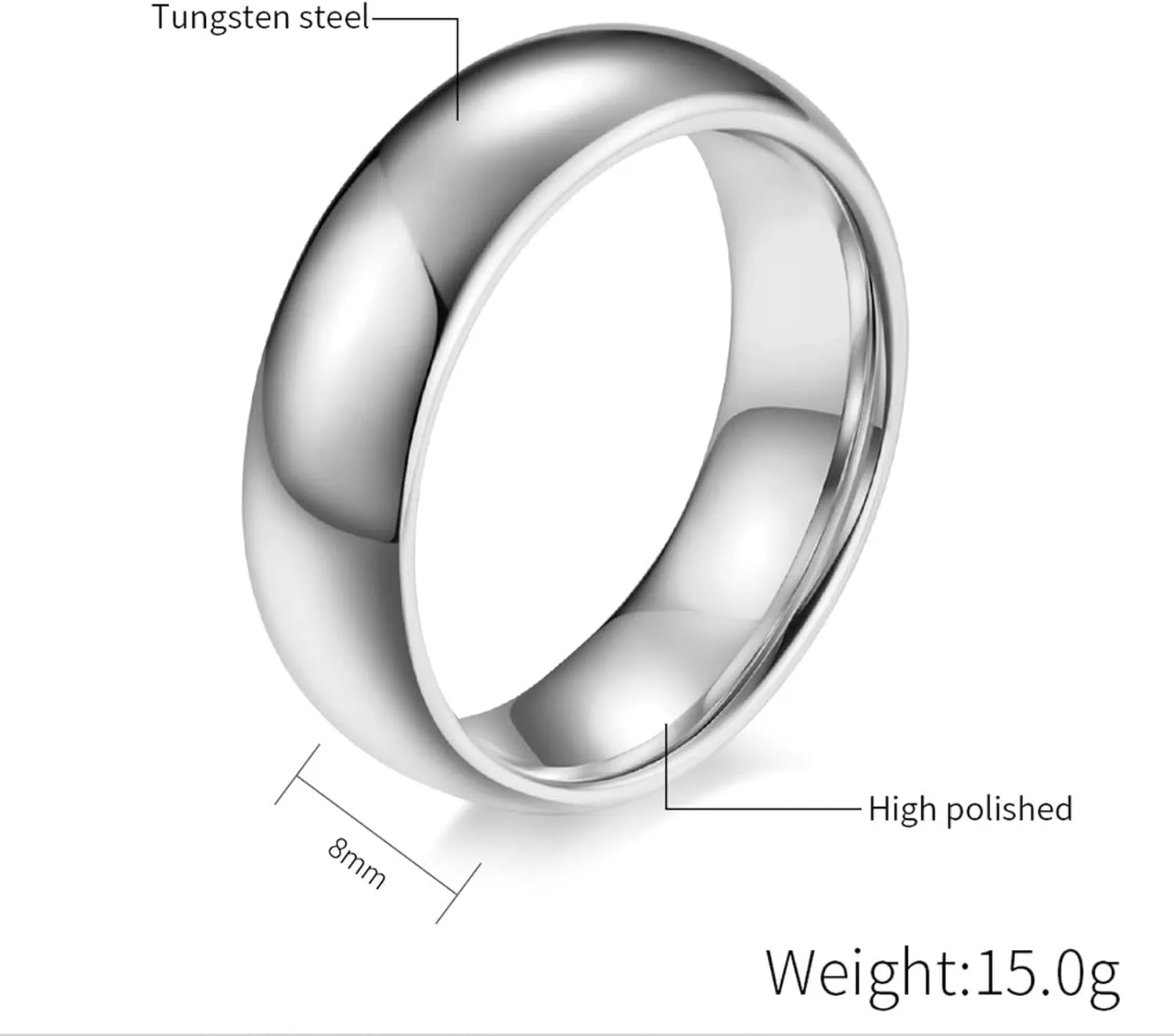 Aienid Couple Ring Necklace Couple Tungsten Ring Sets Silver Polished Ring 8MM