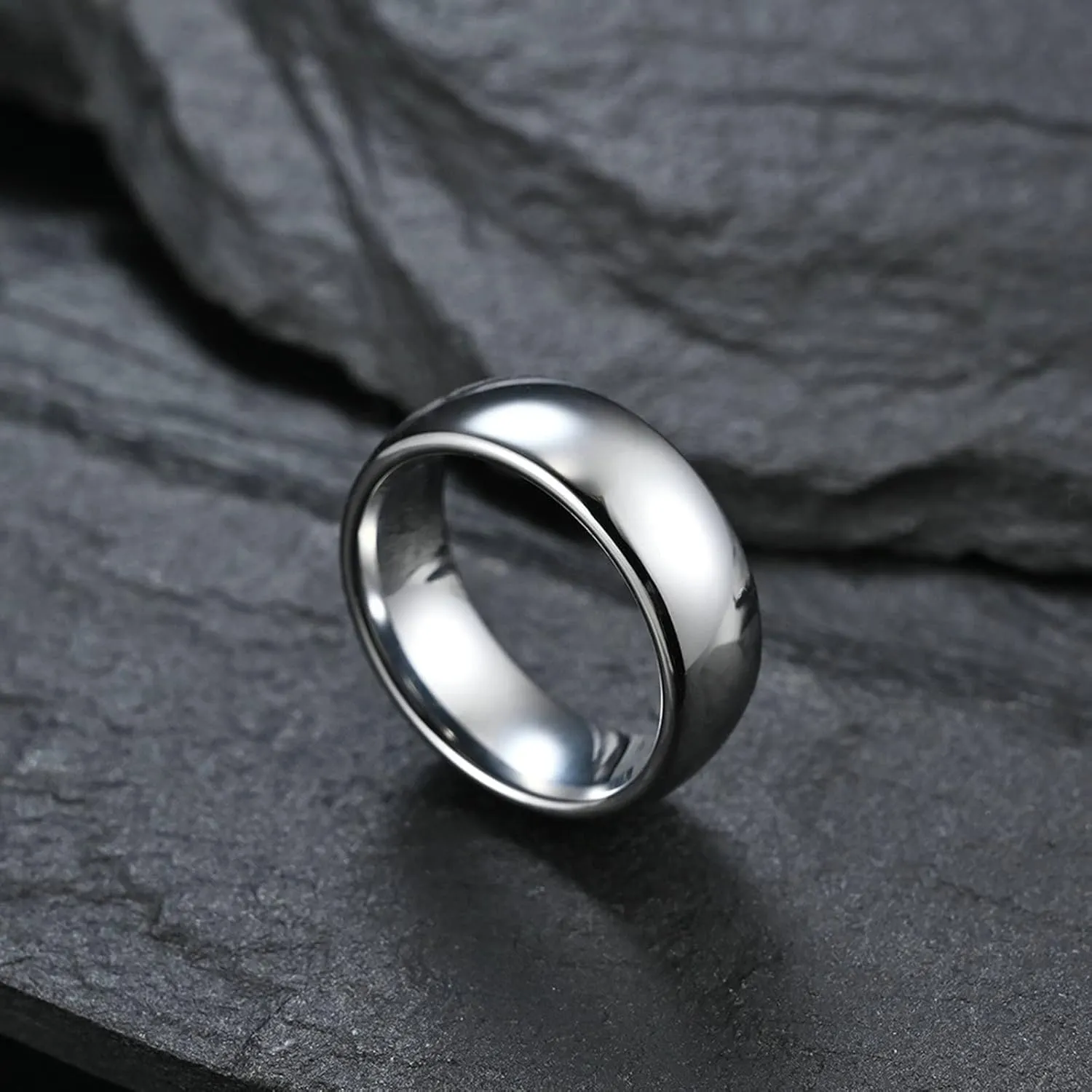 Aienid Couple Ring Necklace Couple Tungsten Ring Sets Silver Polished Ring 8MM