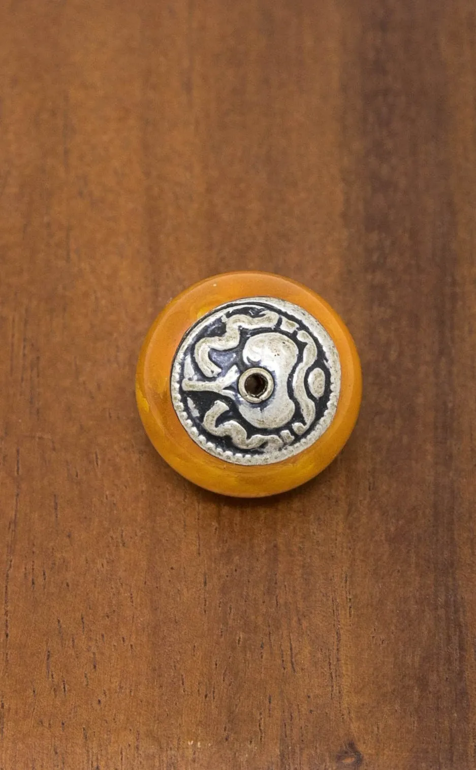 Amber Saucer Tibetan Inlaid Beads - A11
