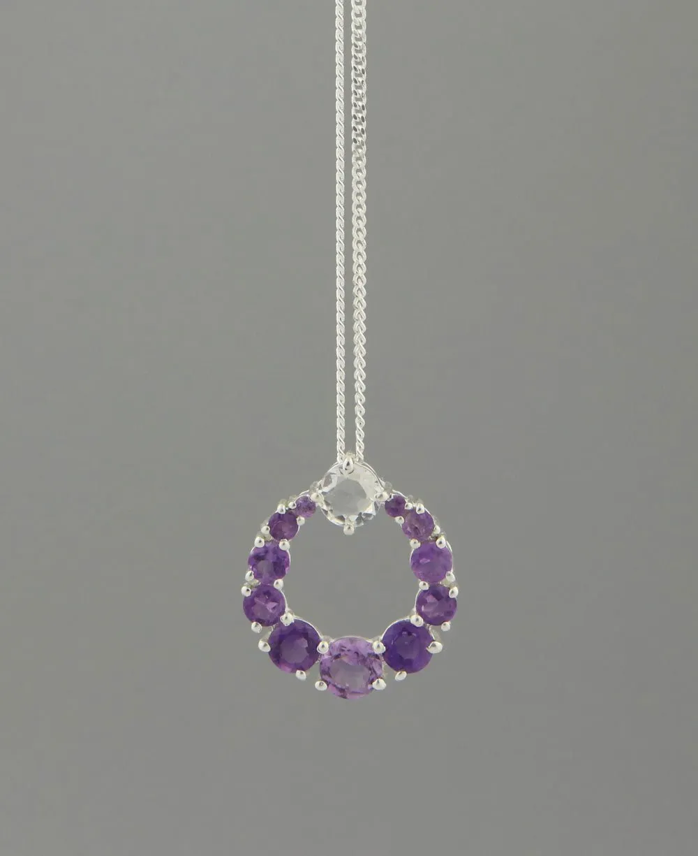 Amethyst and Clear Quartz Sterling Pendant Necklaces