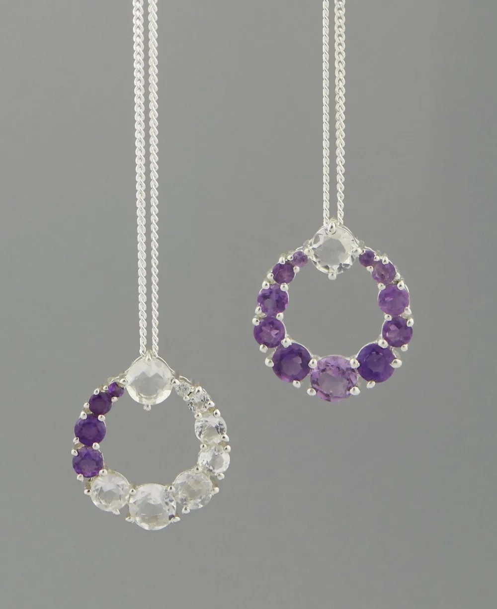 Amethyst and Clear Quartz Sterling Pendant Necklaces