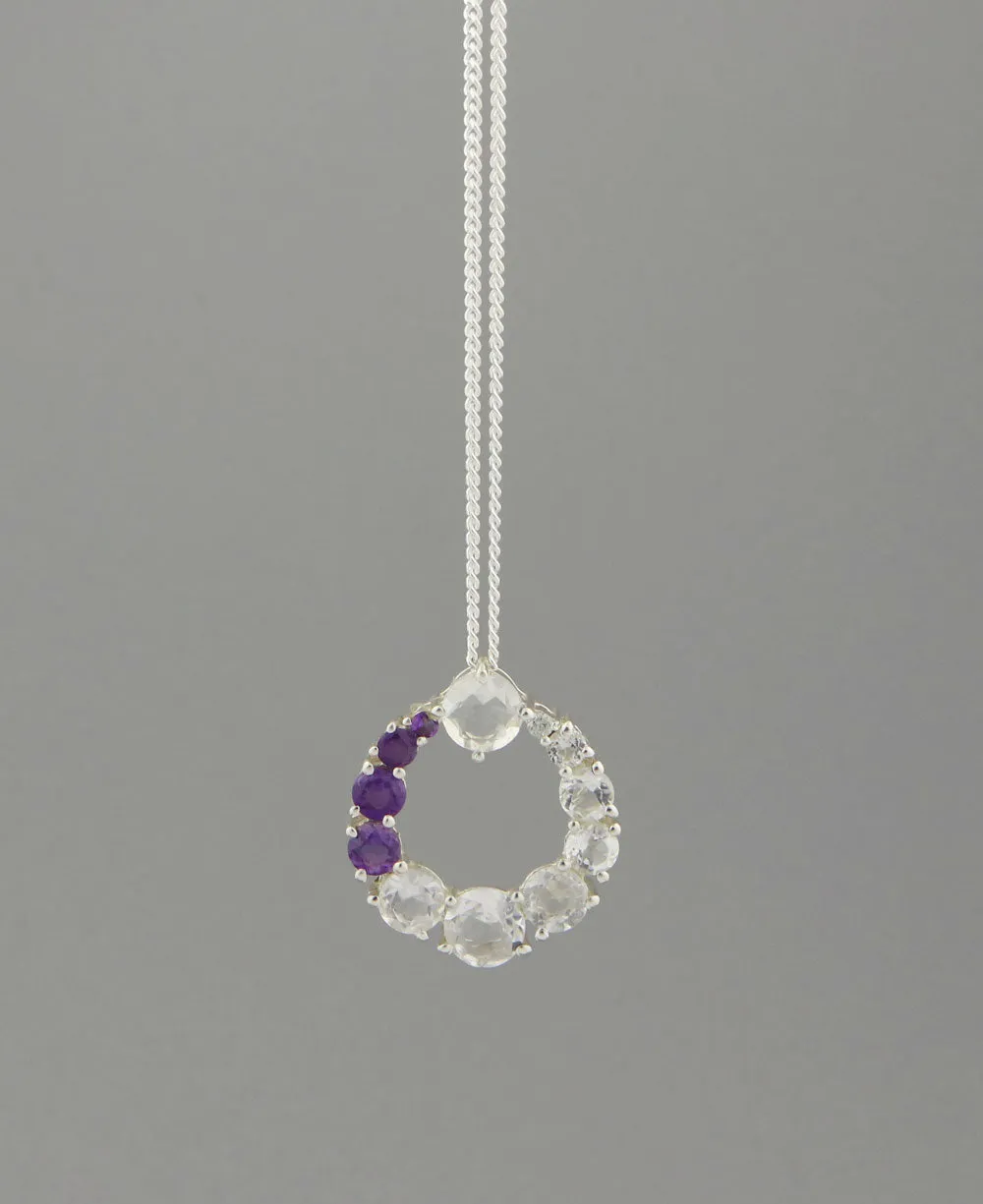 Amethyst and Clear Quartz Sterling Pendant Necklaces