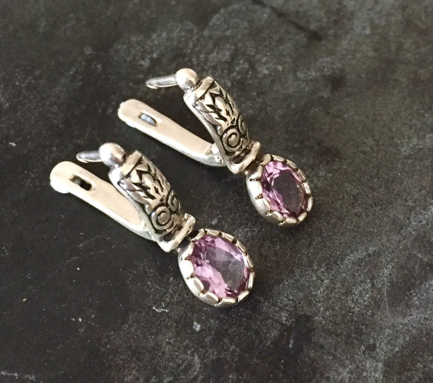 Amethyst Earrings - Purple Drop Earrings - Tribal Boho Earrings
