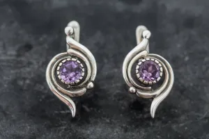 Amethyst Earrings - Purple Swirl Earrings - Spiral Vintage Earrings