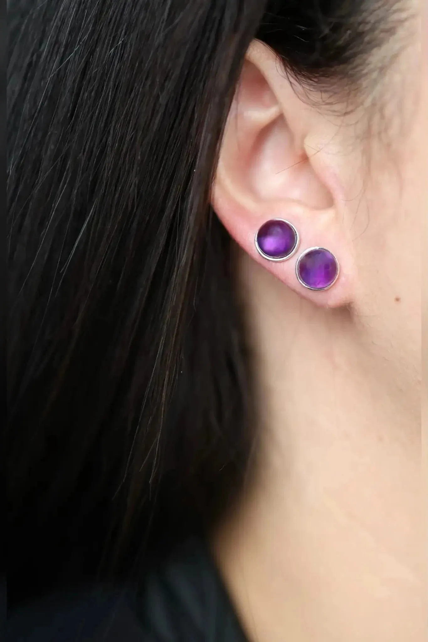 Amethyst Halo Silver Earrings