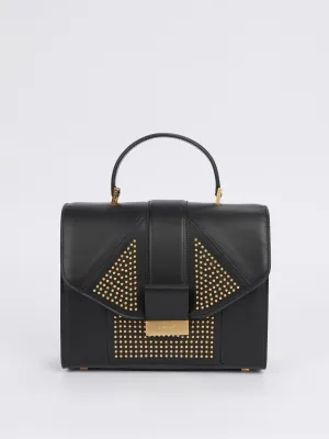 Angie Black Geometric Studded Leather Handbag