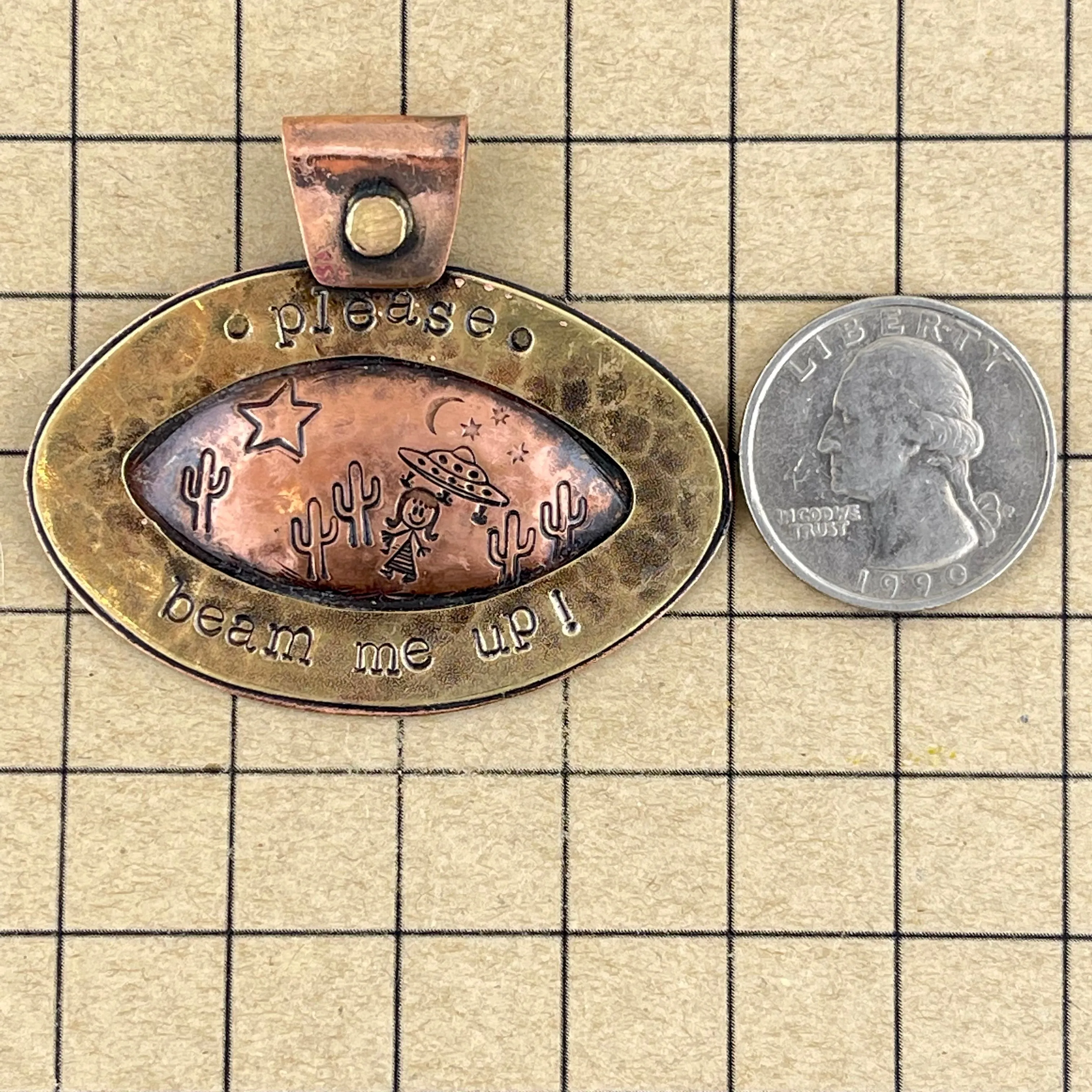 Antiqued Copper "Please, Beam Me Up" Pendant for Necklaces