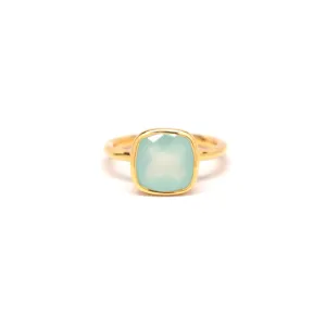 Aqua Chalcedony Square Gold Ring