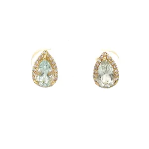Aquamarine Drop With Diamond Halo Studs