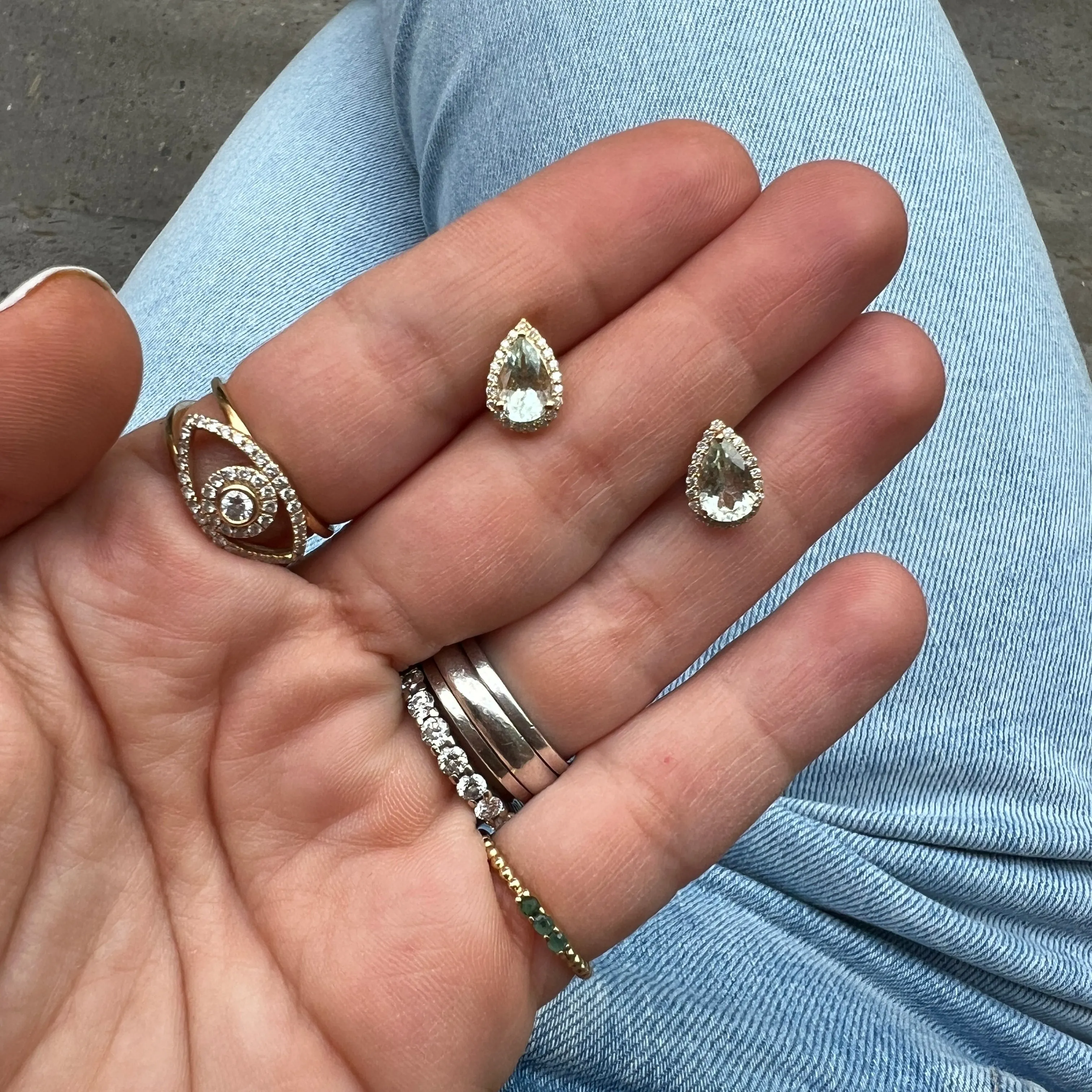 Aquamarine Drop With Diamond Halo Studs