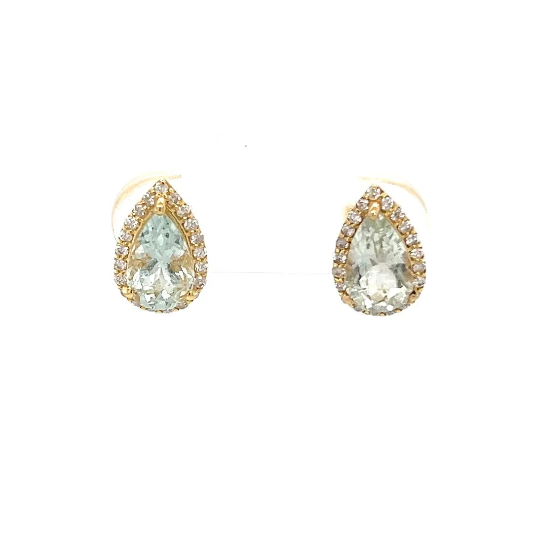 Aquamarine Drop With Diamond Halo Studs
