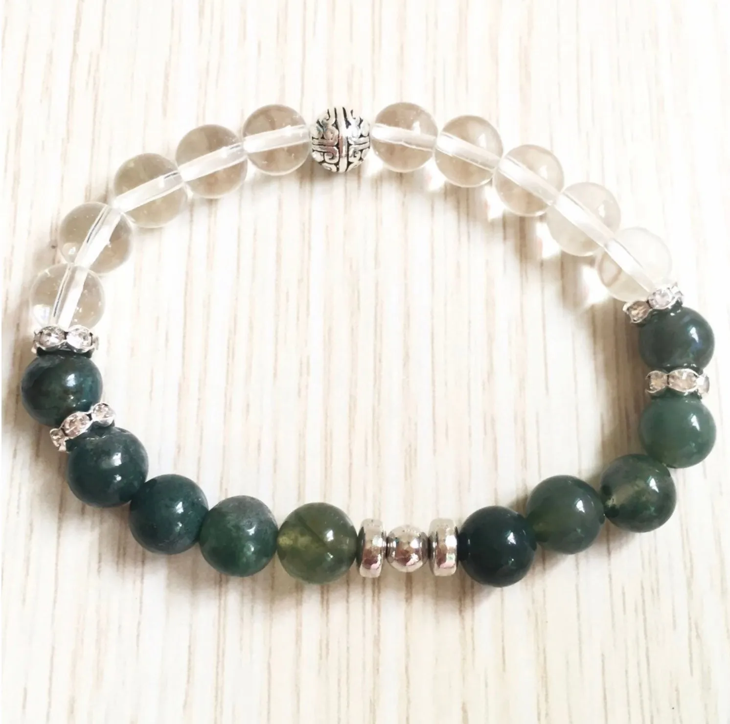 Aquatic Agate and Clear Quartz Bracelet