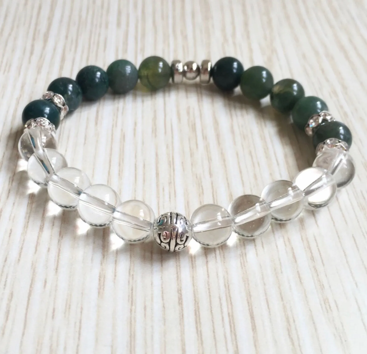 Aquatic Agate and Clear Quartz Bracelet