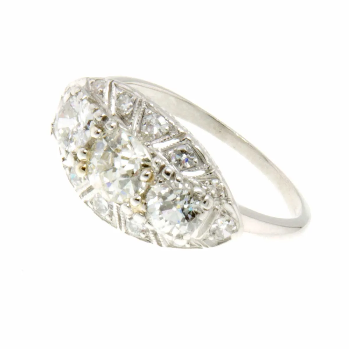 Art Deco 3 Stone Diamond Engagement Ring