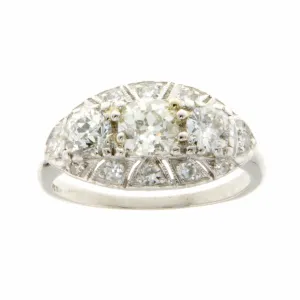 Art Deco 3 Stone Diamond Engagement Ring
