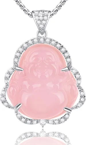 ASGIFT Laughing Buddha Necklace Cubic Zirconia Green Jade Buddha Pendant with 18K Gold Plated Chain Lucky Buddha Necklace Jewelry Gift