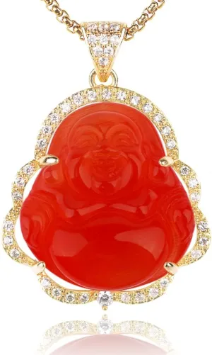 ASGIFT Laughing Buddha Necklace Cubic Zirconia Green Jade Buddha Pendant with 18K Gold Plated Chain Lucky Buddha Necklace Jewelry Gift