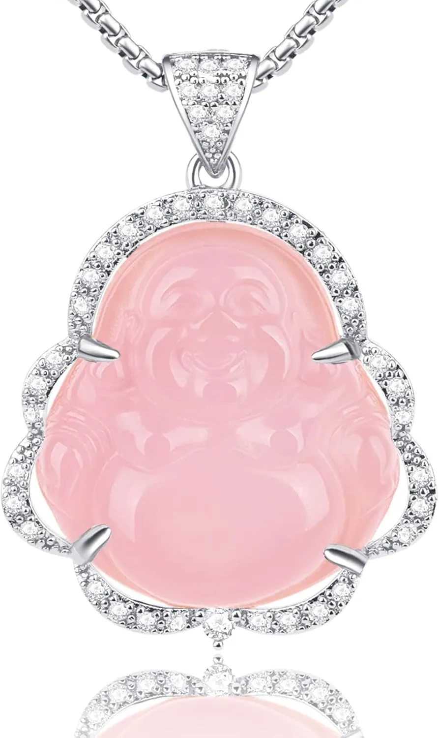 ASGIFT Laughing Buddha Necklace Cubic Zirconia Green Jade Buddha Pendant with 18K Gold Plated Chain Lucky Buddha Necklace Jewelry Gift
