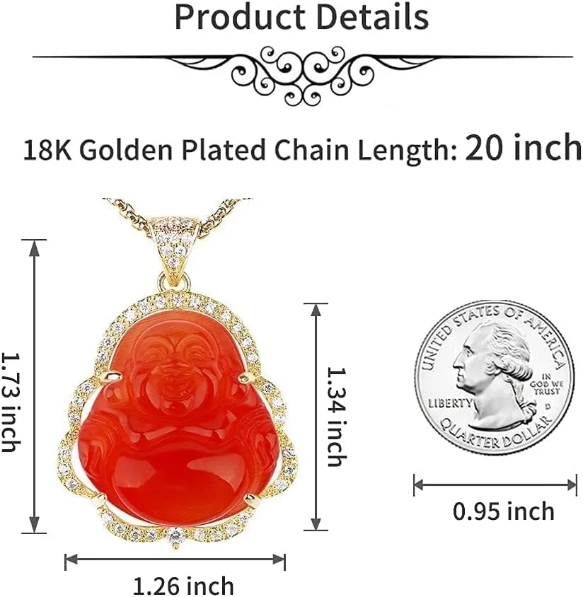 ASGIFT Laughing Buddha Necklace Cubic Zirconia Green Jade Buddha Pendant with 18K Gold Plated Chain Lucky Buddha Necklace Jewelry Gift