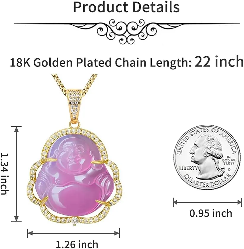 ASGIFT Laughing Buddha Necklace Jade Buddha Pendant with 18k Gold Plated Chain Lucky Buddah Neckless for Women Men