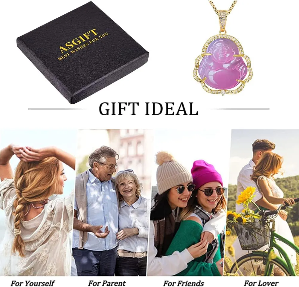 ASGIFT Laughing Buddha Necklace Jade Buddha Pendant with 18k Gold Plated Chain Lucky Buddah Neckless for Women Men