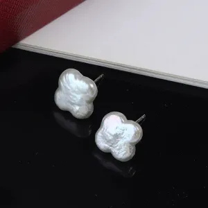 Baroque Four-Leaf Clover Pearl Stud Earrings