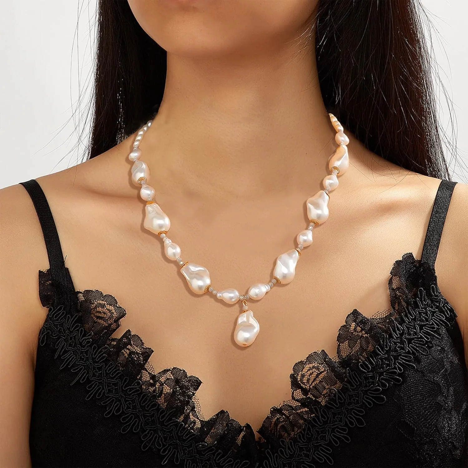 Baroque Pearl Choker & Chunky Necklaces - White Pearl Shell Jewelry for Women