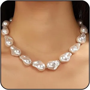 Baroque Pearl Choker & Chunky Necklaces - White Pearl Shell Jewelry for Women