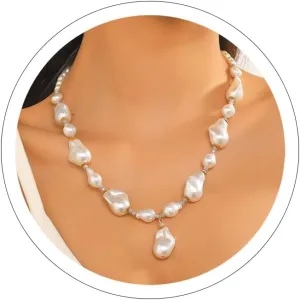 Baroque Pearl Choker & Chunky Necklaces - White Pearl Shell Jewelry for Women