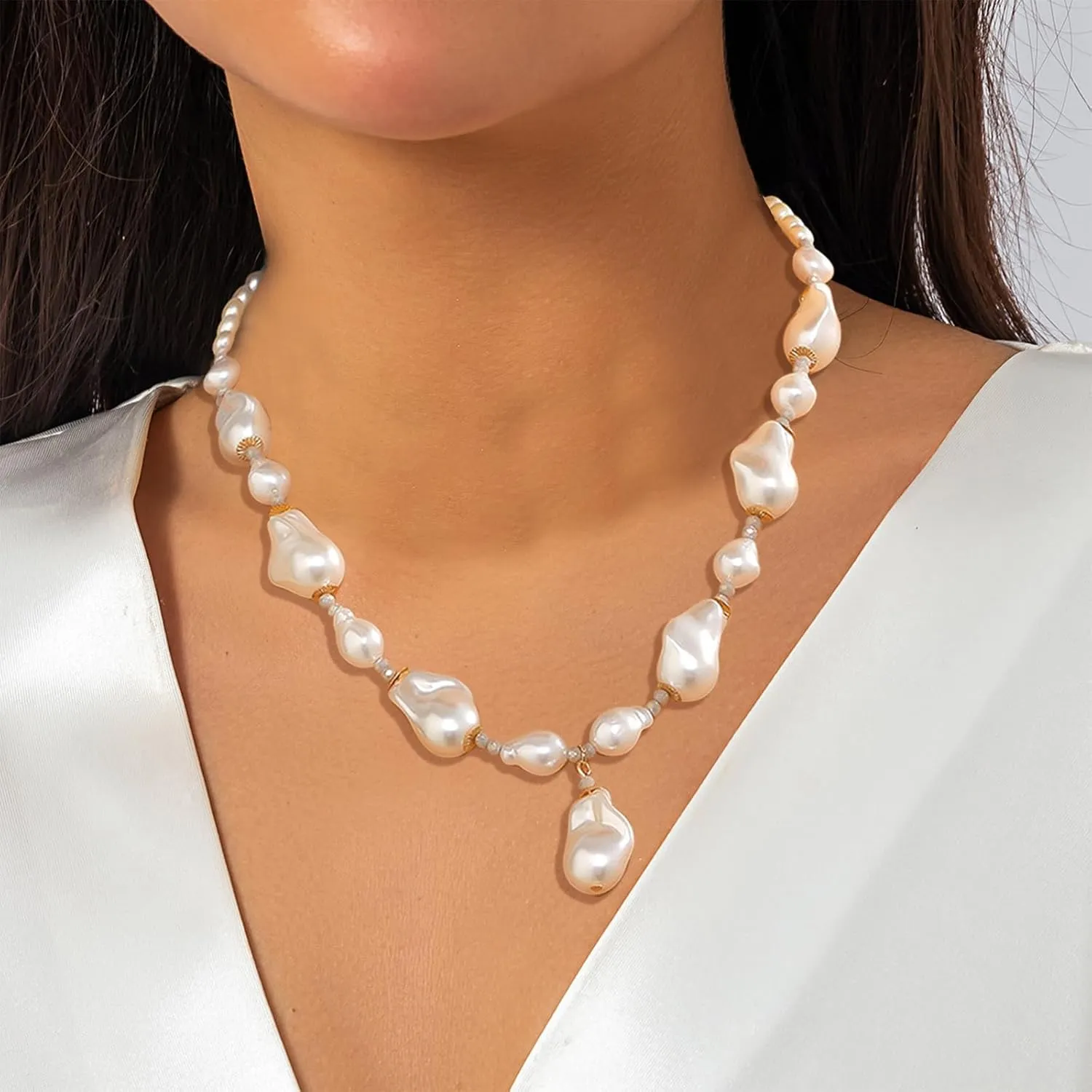 Baroque Pearl Choker & Chunky Necklaces - White Pearl Shell Jewelry for Women
