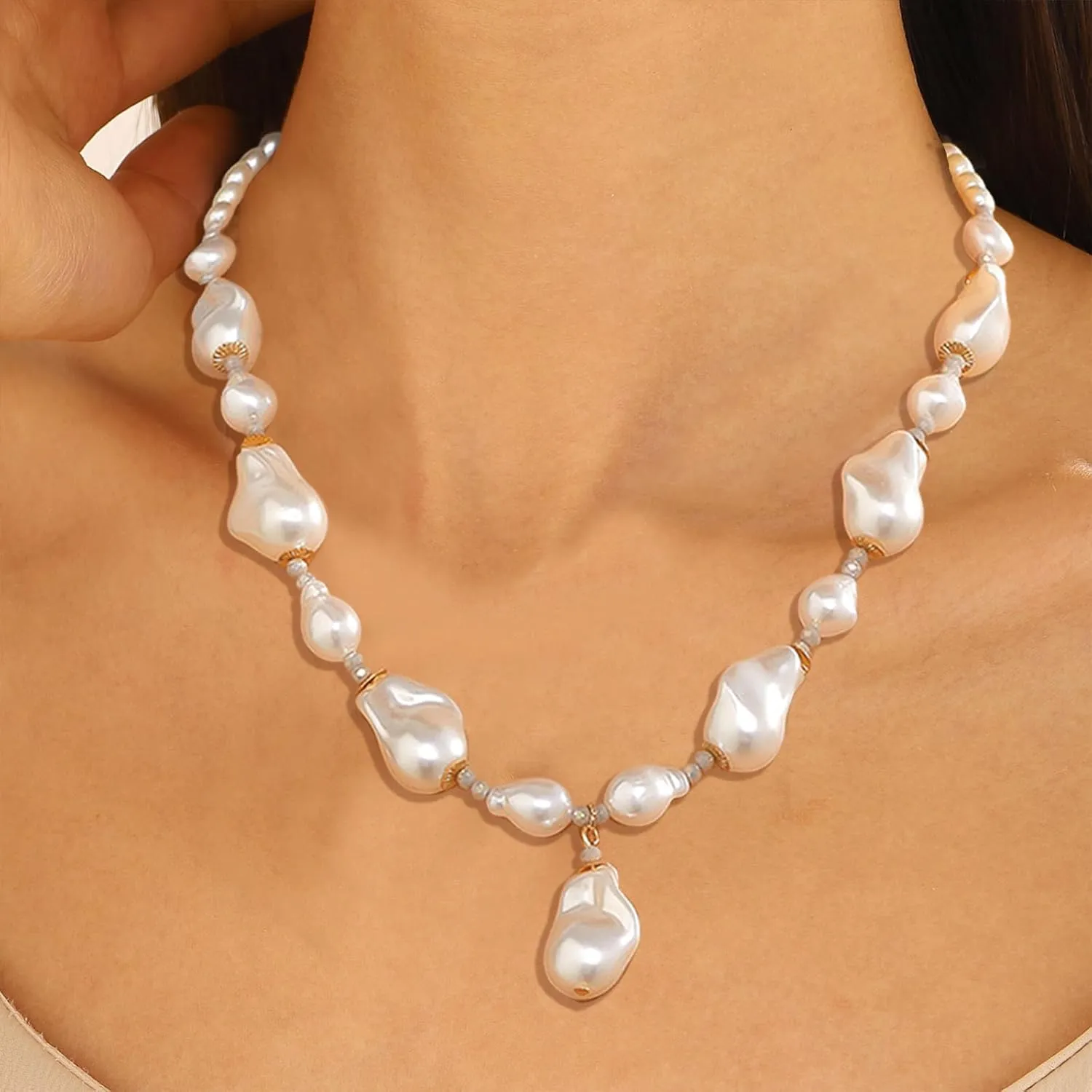 Baroque Pearl Choker & Chunky Necklaces - White Pearl Shell Jewelry for Women