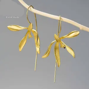 Beautiful Big Orchid Gold Flower Earrings