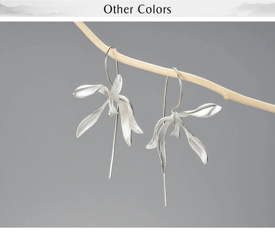Beautiful Big Orchid Gold Flower Earrings