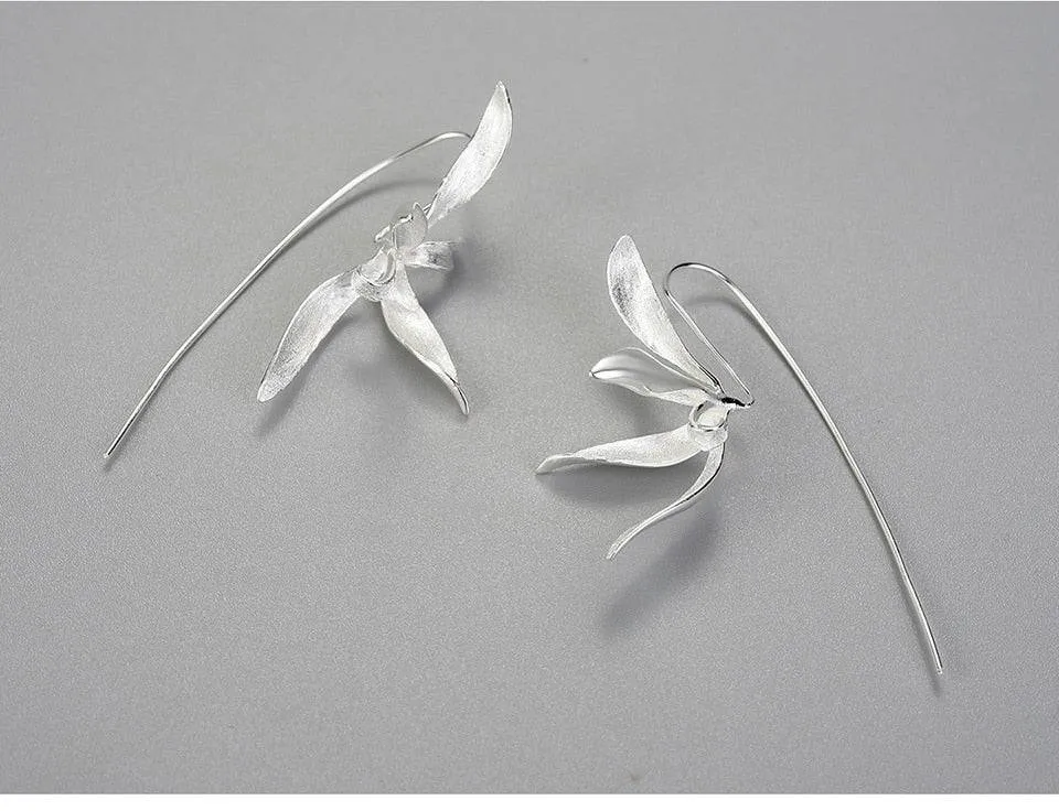 Beautiful Big Orchid Gold Flower Earrings