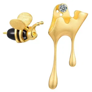 Bee & Dripping Honey Asymmetric Stud Earrings