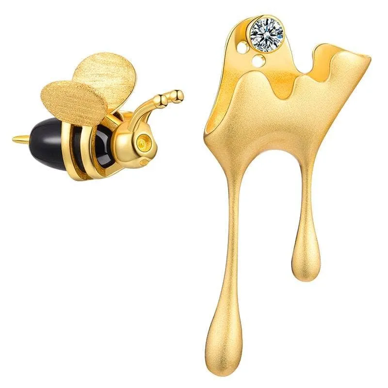 Bee & Dripping Honey Asymmetric Stud Earrings
