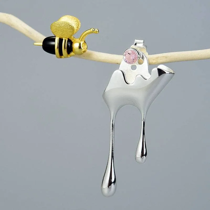 Bee & Dripping Honey Asymmetric Stud Earrings